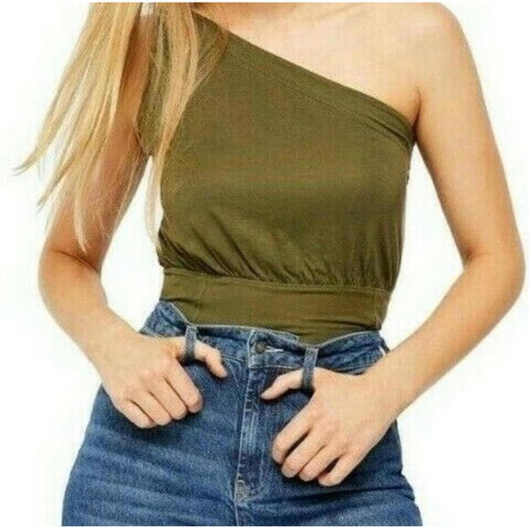 Free People Shindig Olive Green One Shoulder Tie Tank Top- Size Large - Picture 3 of 9